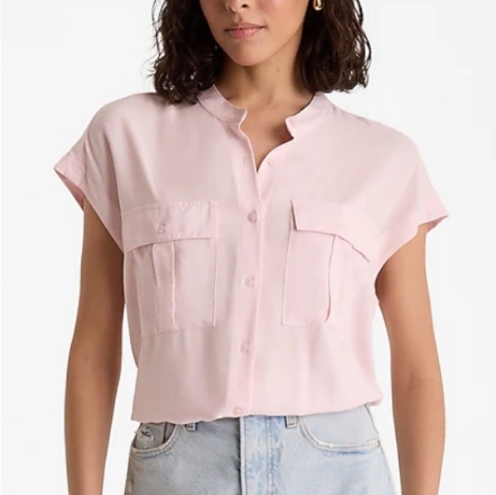 Express Pink Button-Up Blouse Bubble Hem Top Size L - Picture 8 of 9